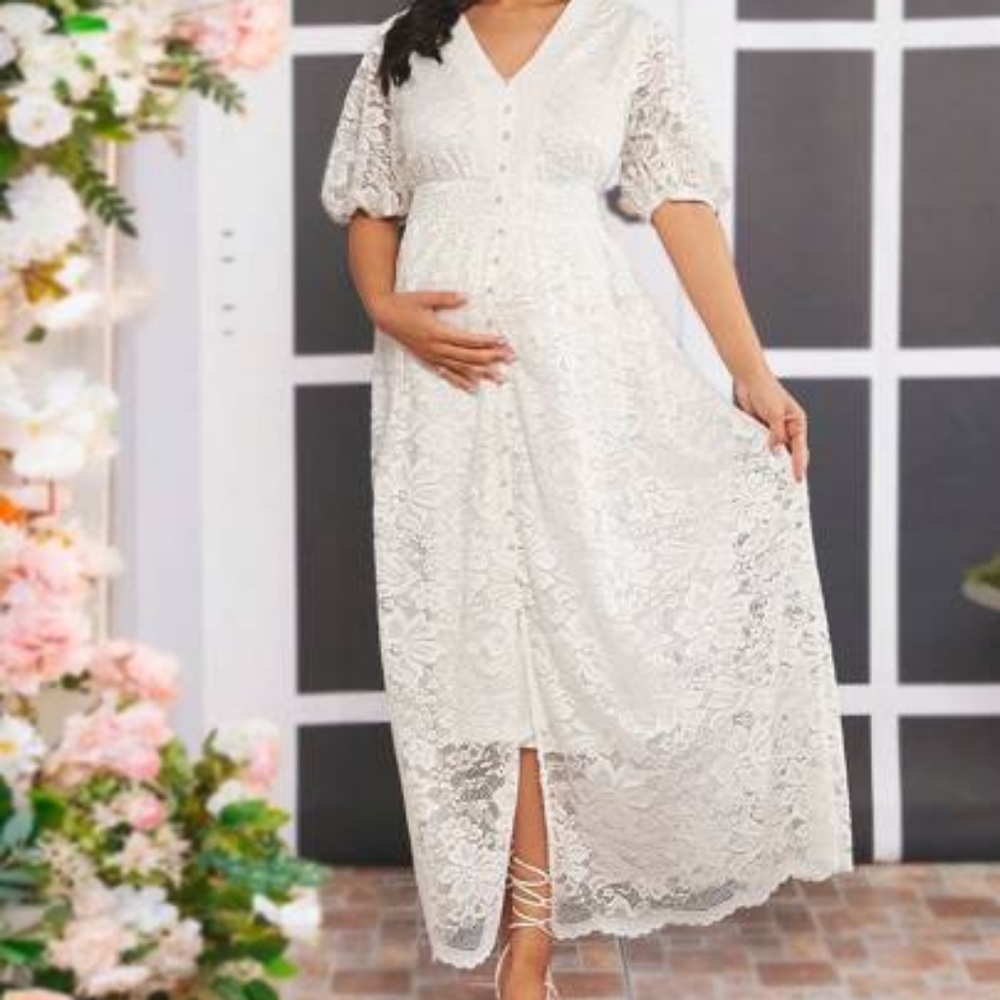 SHEIN White Lace Maternity Maxi Dress